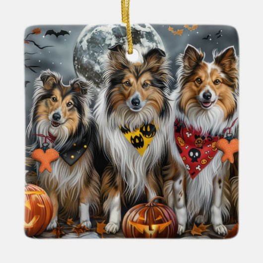 Shetland Sheepdog Halloween Spooky Keramisch Ornament (Voorkant)
