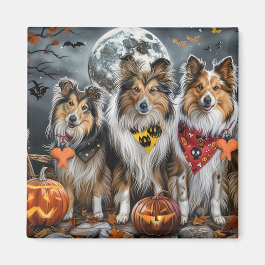 Shetland Sheepdog Halloween Spooky Magneet (Voorkant)