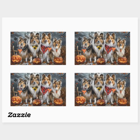 Shetland Sheepdog Halloween Spooky Rechthoekige Sticker (Vel)