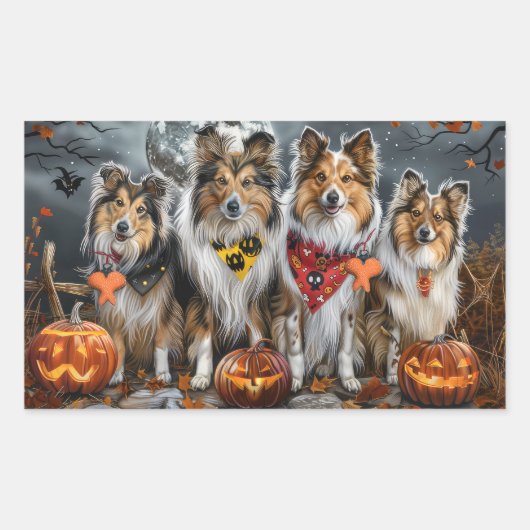 Shetland Sheepdog Halloween Spooky Rechthoekige Sticker (Voorkant)