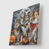 Shetland Sheepdog Halloween Spooky Vierkante Klok (Hoek)