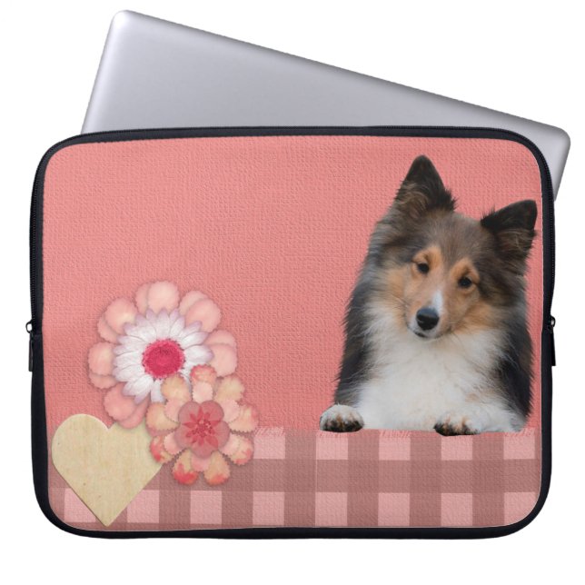 Shetland Sheepdog hart bloemen Laptop mouwen Laptop Sleeve (Voorkant)