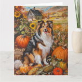 Shetland Sheepdog Herfst Oogst Thanksgiving Kaart (Voorkant)