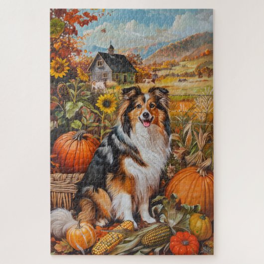 Shetland Sheepdog Herfst Oogst Thanksgiving Legpuzzel (Verticaal)