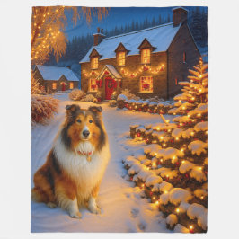 Shetland Sheepdog Holiday Fleece Deken