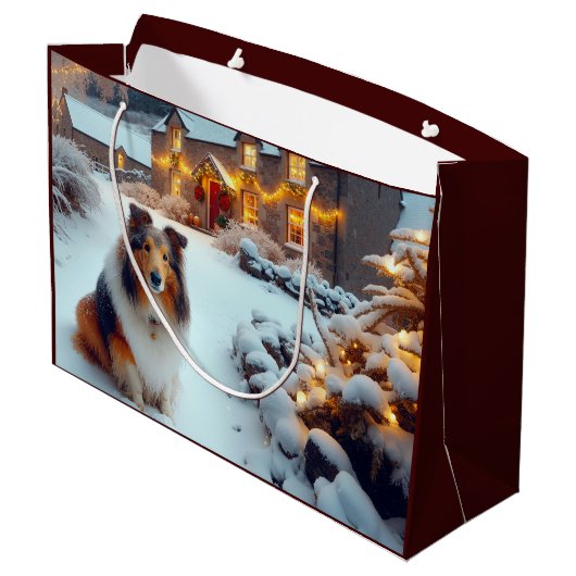 Shetland Sheepdog Holiday  Groot Cadeauzakje (Achterkant Gekanteld)