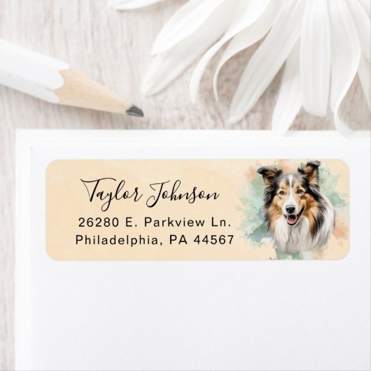 Shetland Sheepdog-honden retouradreslabel Etiket (Insitu)
