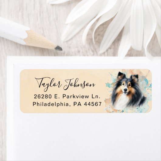 Shetland Sheepdog-honden retouradreslabel Etiket (Insitu)