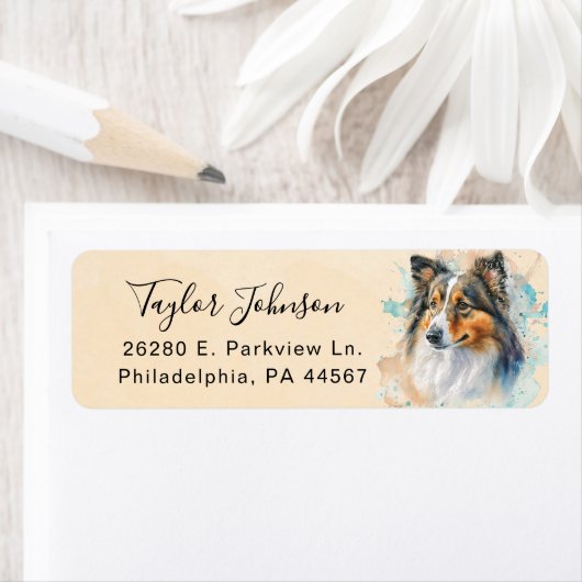 Shetland Sheepdog-honden retouradreslabel Etiket (Insitu)