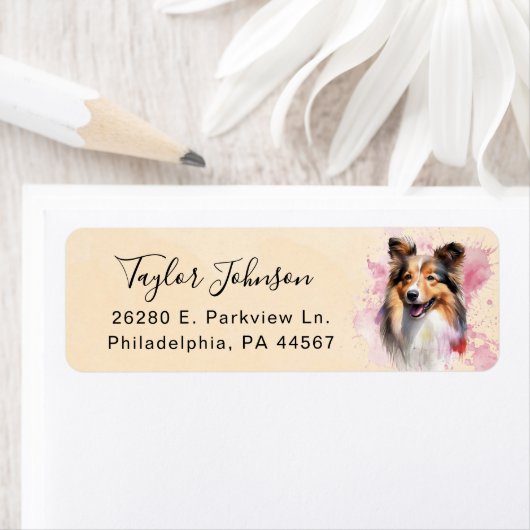 Shetland Sheepdog-honden retouradreslabel Etiket (Insitu)