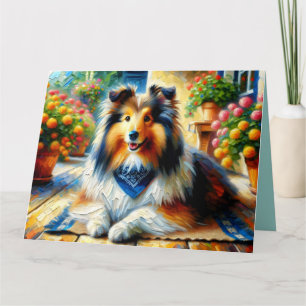 Shetland Sheepdog in Cottage Garden Scene Bedankkaart