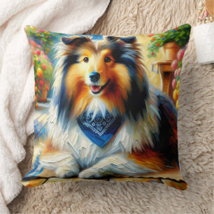 Shetland Sheepdog in Cottage Garden Scene Kussen