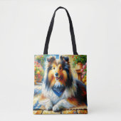 Shetland Sheepdog in Cottage Garden Scene Tote Bag (Voorkant)