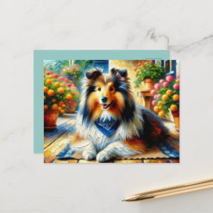 Shetland Sheepdog in Cottage Tuin Scene Briefkaart