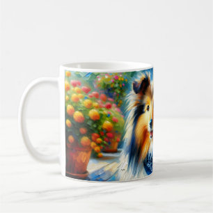 Shetland Sheepdog in Cottage Tuin Scene Koffiemok