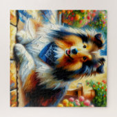 Shetland Sheepdog in Cottage Tuin Scene Legpuzzel (Horizontaal)