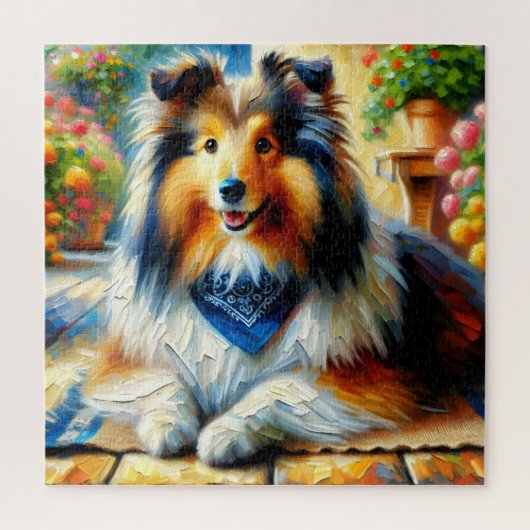 Shetland Sheepdog in Cottage Tuin Scene Legpuzzel (Verticaal)
