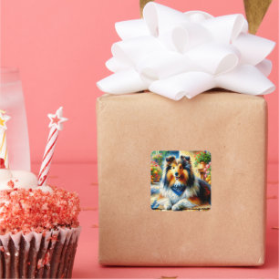 Shetland Sheepdog in Cottage Tuin Scene Vierkante Sticker