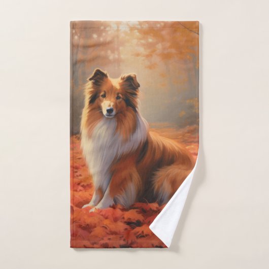 Shetland Sheepdog in herfst laat Herfst inspireren Bad Handdoek (Handdoek)