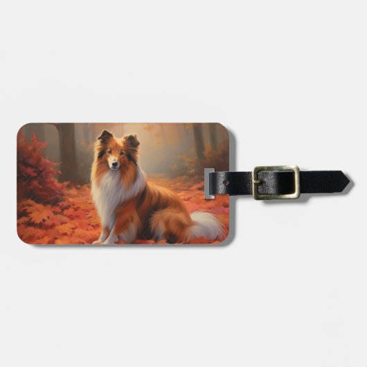 Shetland Sheepdog in herfst laat Herfst inspireren Bagagelabel (Voorkant horizontaal)