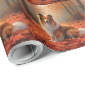 Shetland Sheepdog in herfst laat Herfst inspireren Cadeaupapier (Rol Hoek)