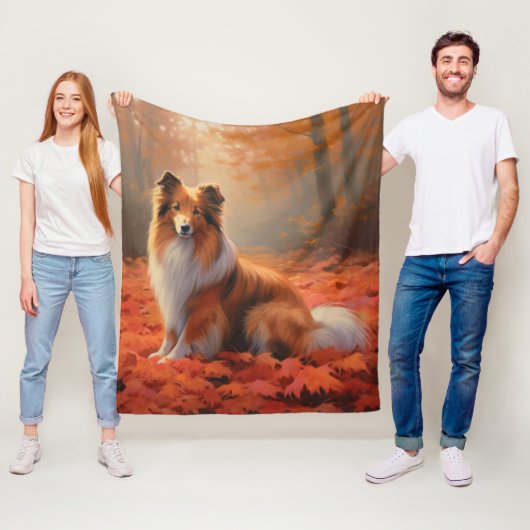 Shetland Sheepdog in herfst laat Herfst inspireren Fleece Deken (In situ)