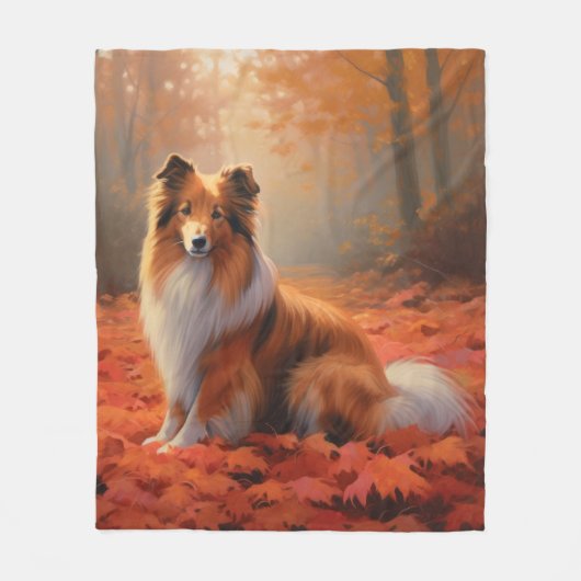 Shetland Sheepdog in herfst laat Herfst inspireren Fleece Deken (Voorkant)