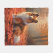 Shetland Sheepdog in herfst laat Herfst inspireren Fleece Deken (Voorkant (Horizontaal))