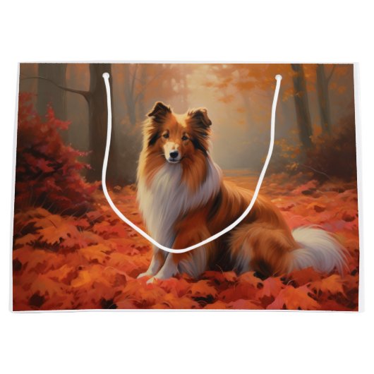 Shetland Sheepdog in herfst laat Herfst inspireren Groot Cadeauzakje (Voorkant)