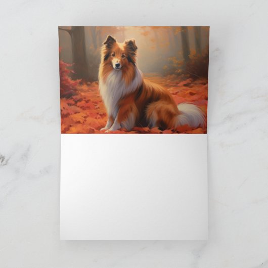 Shetland Sheepdog in herfst laat Herfst inspireren Kaart (Binnen)