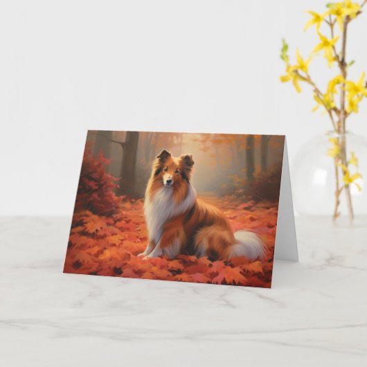 Shetland Sheepdog in herfst laat Herfst inspireren Kaart (Gele Bloem)