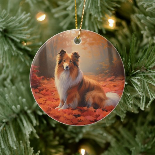 Shetland Sheepdog in herfst laat Herfst inspireren Keramisch Ornament (Boom)
