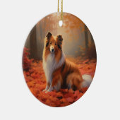 Shetland Sheepdog in herfst laat Herfst inspireren Keramisch Ornament (Rechts)