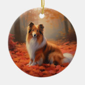 Shetland Sheepdog in herfst laat Herfst inspireren Keramisch Ornament (Voorkant)