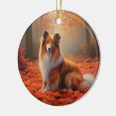 Shetland Sheepdog in herfst laat Herfst inspireren Keramisch Ornament (Links)