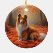 Shetland Sheepdog in herfst laat Herfst inspireren Keramisch Ornament (Achterkant)