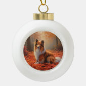 Shetland Sheepdog in herfst laat Herfst inspireren Keramische Bal Ornament (Voorkant)