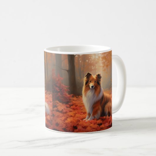 Shetland Sheepdog in herfst laat Herfst inspireren Koffiemok (Voorkant rechts)