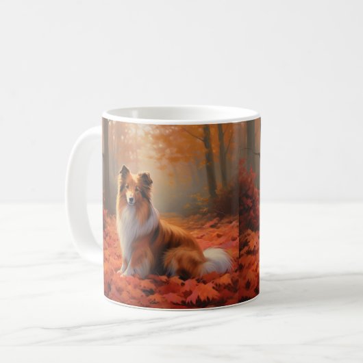 Shetland Sheepdog in herfst laat Herfst inspireren Koffiemok (Voorkant links)