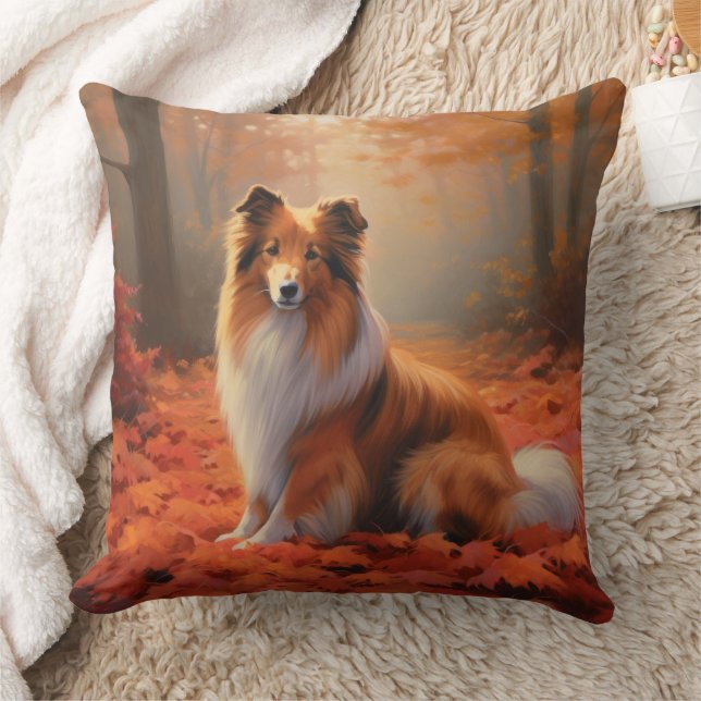 Shetland Sheepdog in herfst laat Herfst inspireren Kussen (Deken)