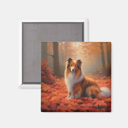 Shetland Sheepdog in herfst laat Herfst inspireren Magneet (Voorkant / Achterkant)