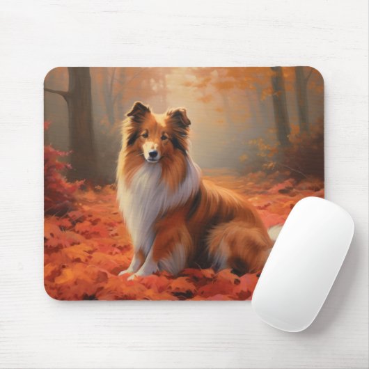 Shetland Sheepdog in herfst laat Herfst inspireren Muismat (Met muis)