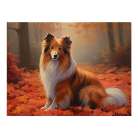 Shetland Sheepdog in herfst laat Herfst inspireren Perfect Poster (Voorkant)
