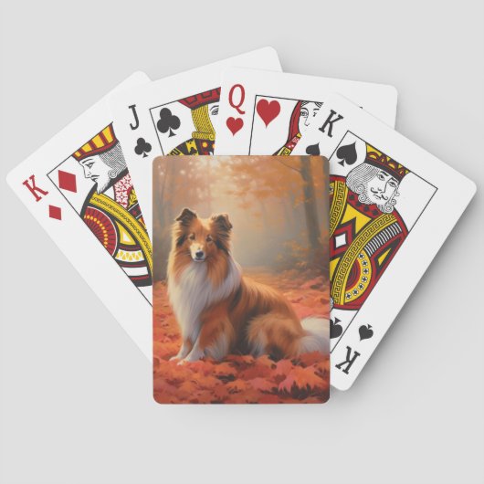 Shetland Sheepdog in herfst laat Herfst inspireren Pokerkaarten (Achterkant)