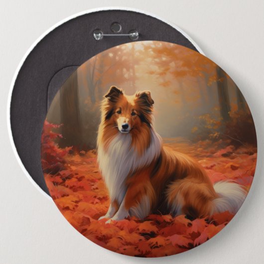 Shetland Sheepdog in herfst laat Herfst inspireren Ronde Button 6,0 Cm (Voorkant /achterkant)