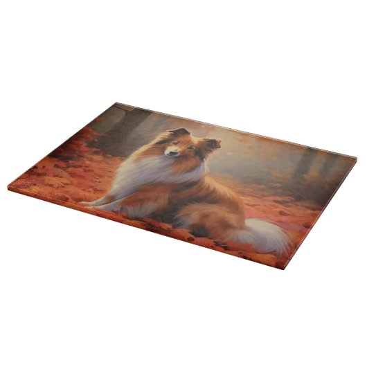 Shetland Sheepdog in herfst laat Herfst inspireren Snijplank (Hoek)