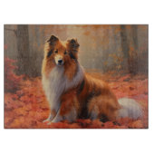 Shetland Sheepdog in herfst laat Herfst inspireren Snijplank (Voorkant)