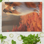 Shetland Sheepdog in herfst laat Herfst inspireren Theedoek (Gevouwen)