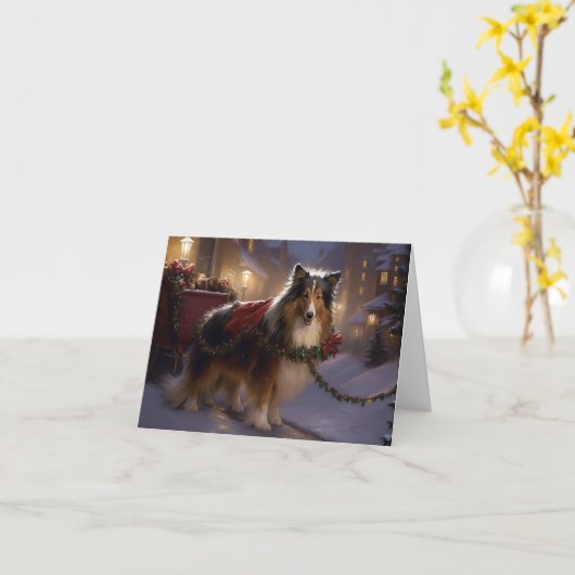 Shetland Sheepdog Kerst Feestelijke Periode Kaart (Gele Bloem)