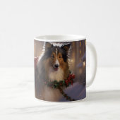 Shetland Sheepdog Kerst Feestelijke Periode Koffiemok (Voorkant rechts)